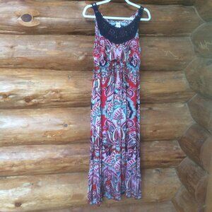 Bila Paisley Crocheted Top Flowy Festival Boho Gauzy Long Maxi Dress Size Medium